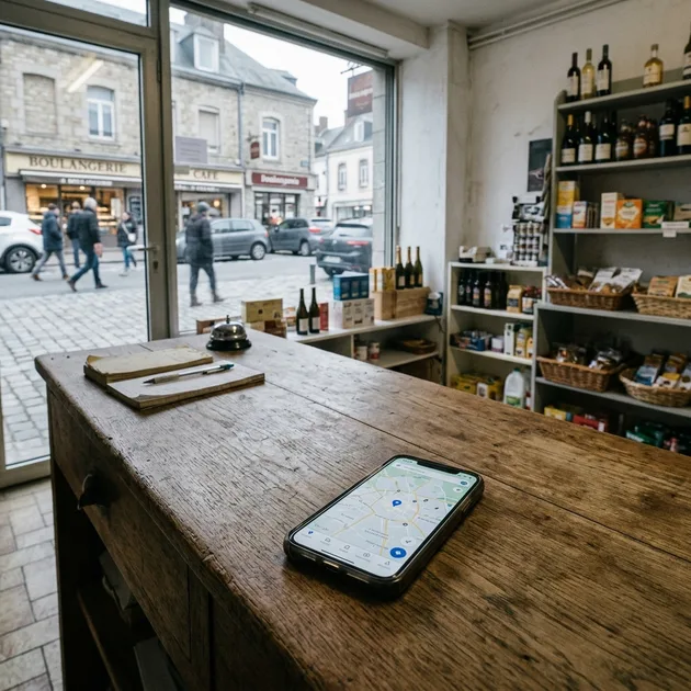Dirigeant de TPE du Nord consultant son téléphone pour vérifier sa fiche Google Business Profile